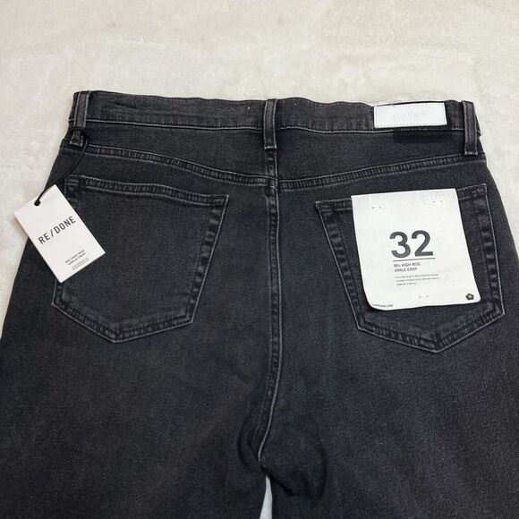 Re/Done 70s Stove Pipe High Rise Jeans Black Ankle Raw Hem NWT Sz 32 / 14 - Picture 8 of 16